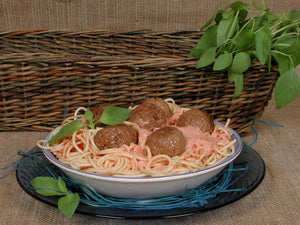 A Spicy Meatball Spaghetti with Rose Sauce
