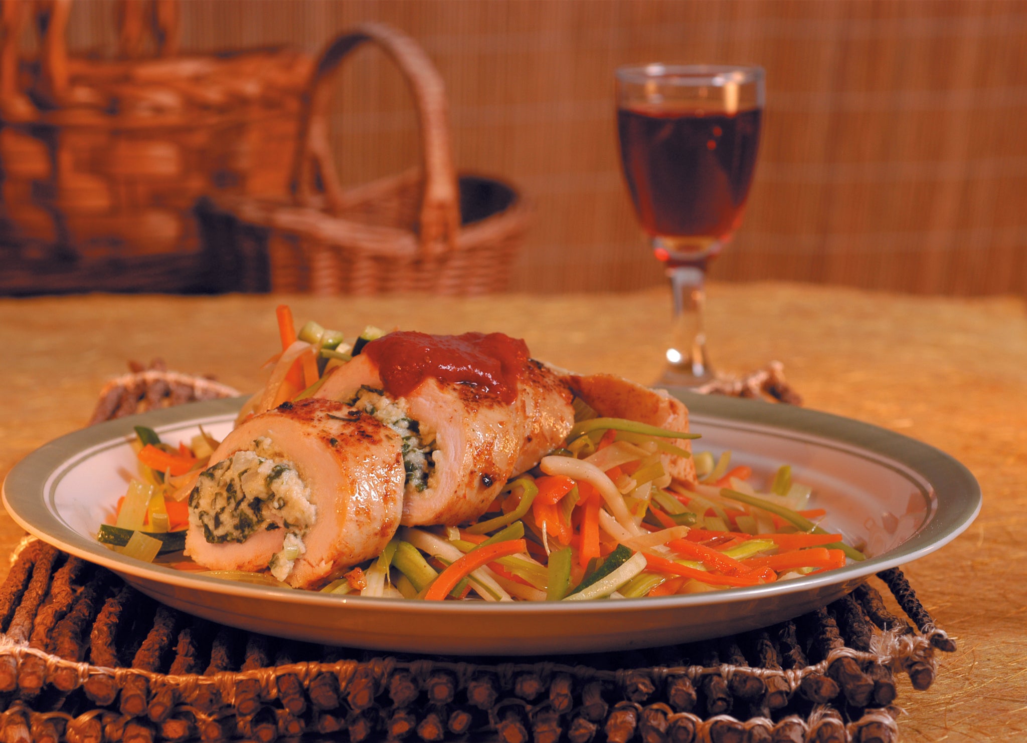 Turkey Roulade with Vegetable Julienne